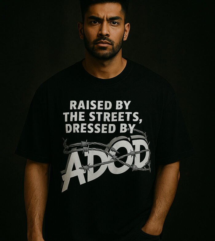 Raised by the Streets" Bold Typography Graphic Tee